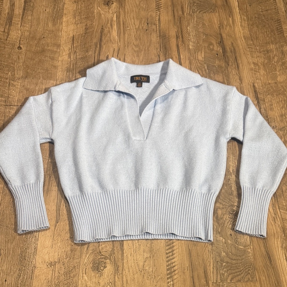 Truth Sky Blue V-Neck Women's Sweater - Size S